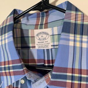 XL Brooks Brothers Regent Supima Cotton Plaid Button Up White Blue mens preppy